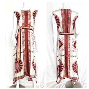 La DoubleJ San Carlo Maxi Silk Dress Sz L Cream Red Brown Green $1350